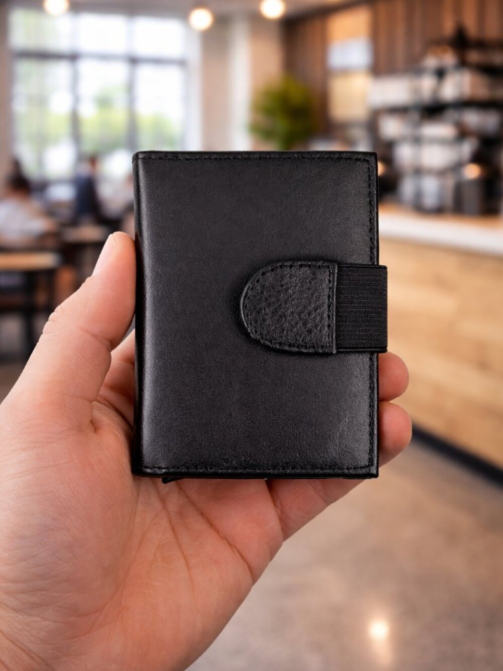 GENUINE LEATHER Automatic POP-UP Credit Card Holder with RFID Blocking